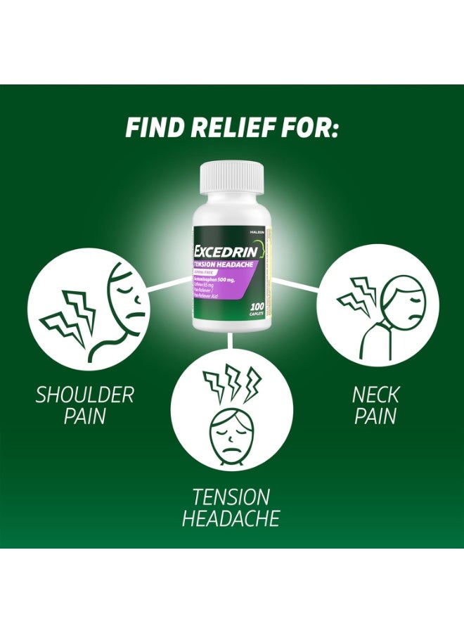 Excedrin Tension Headache Relief Caplets, Acetaminophen 500mg, Caffeine 65mg, Pain Reliever, Aspirin-Free, 100 Count - Image 4